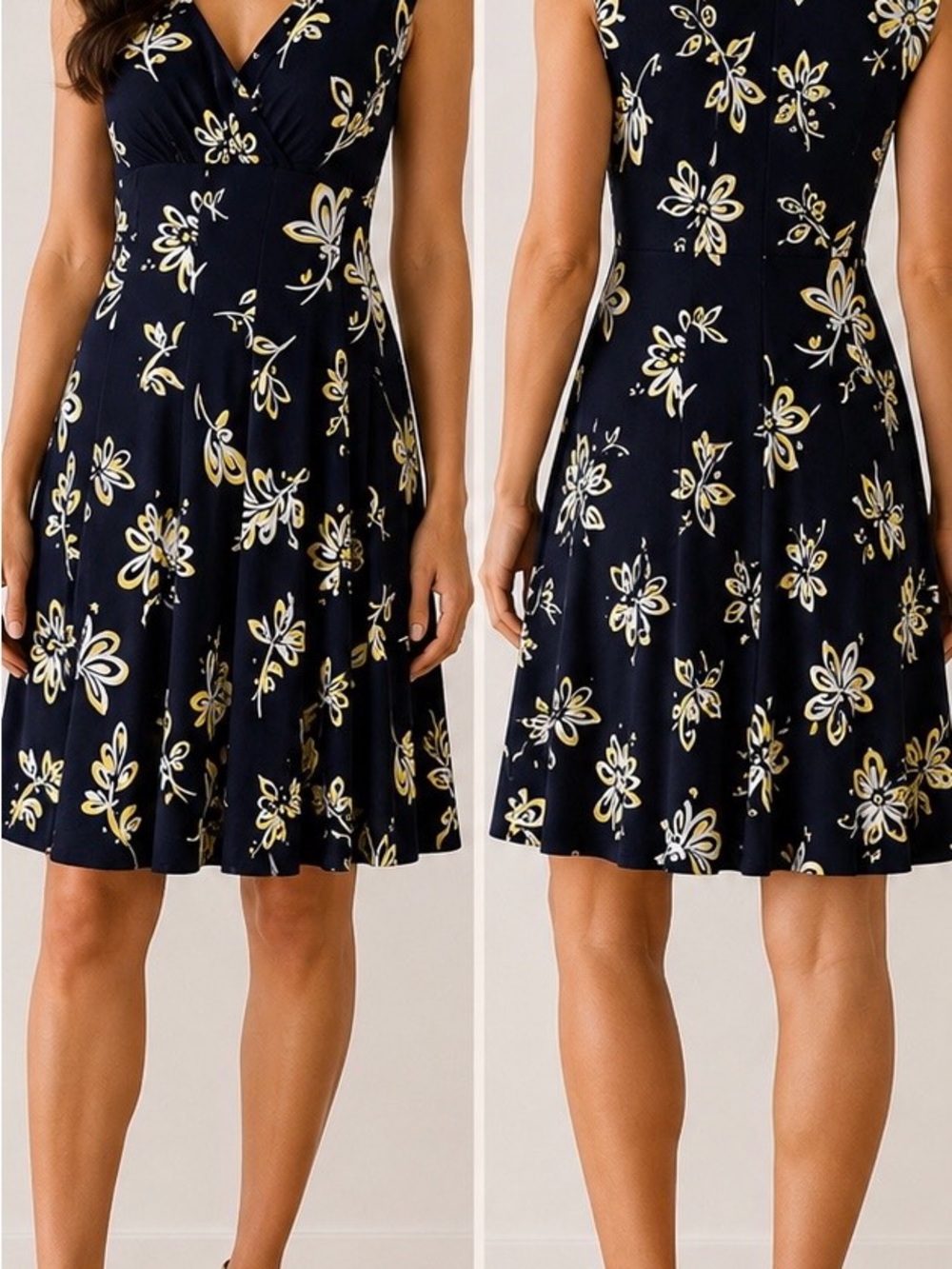 Lauren Ralph Lauren Navy Floral Fit & Flare Dress Size 4P Petite